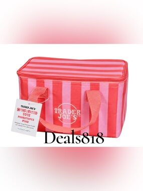 NWT Trader Joe’s Mini Insulated Bag Pink Red  STRIPED 2026 RELEASE  In Hand